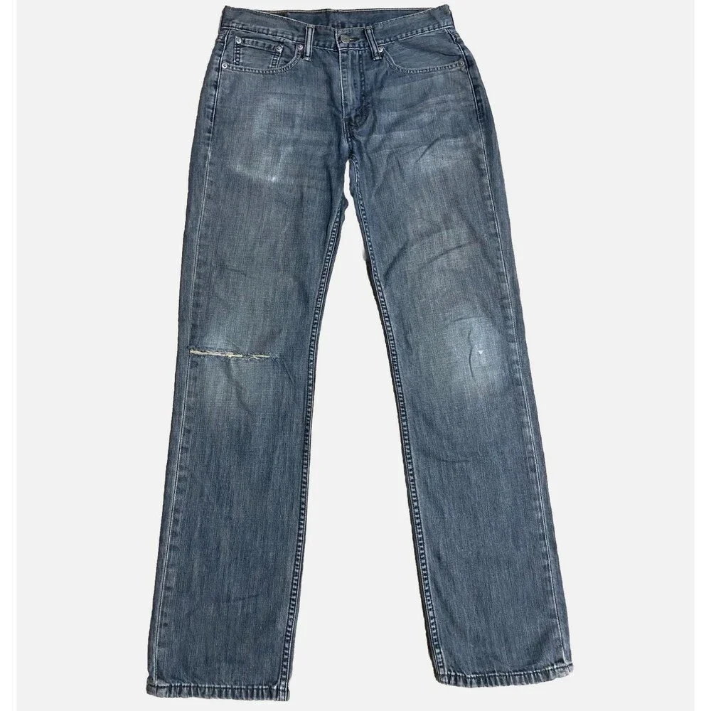 Levis 514 Blue Jeans Mens 30x32 Slim Straight Distressed Denim Red Tab Wash